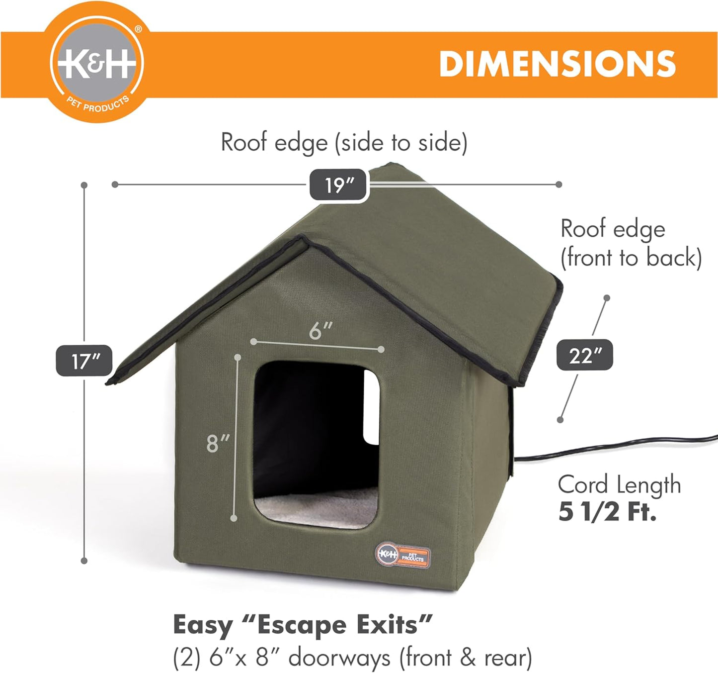Original Outdoor Heated Kitty House Cat Shelter 19 X 22 X 17 Inches - Heated or Unheated